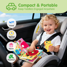 Load image into Gallery viewer, hahaland Busy Book for Toddlers 1-3 - Montessori Toys for 1 Year Old Boy Gifts, Sensory Toys, Dinosaur Soft Fabric Activity Book for Fine Motor Skills, Baby Toddler Educational Learning Travel Toys