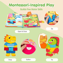 Load image into Gallery viewer, hahaland Busy Book for Toddlers 1-3 - Montessori Toys for 1 Year Old Boy Gifts, Sensory Toys, Dinosaur Soft Fabric Activity Book for Fine Motor Skills, Baby Toddler Educational Learning Travel Toys
