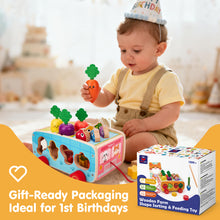 Carica l'immagine nel visualizzatore Galleria, Wooden Farm Shape Sorting &amp; Feeding Toy
